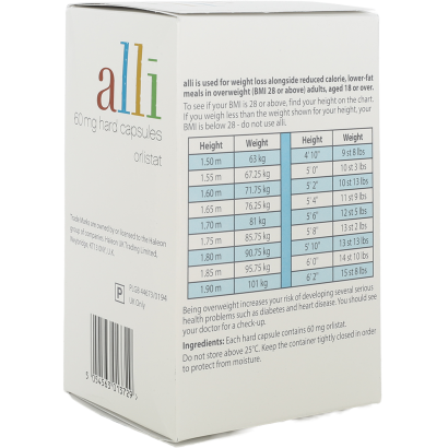 Rear view of Alli Weight Loss Tablets (60mg)