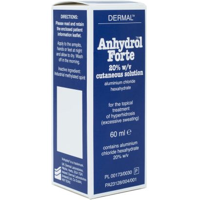 Rear view of Buy Anhydrol Forte 20% 60ml Roll On for excess sweating