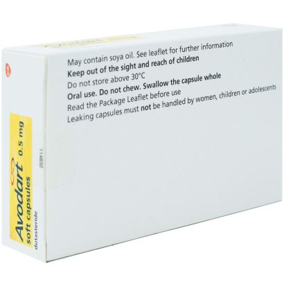 Rear view of Avodart (Dutasteride) 0.5mg 30 Capsules