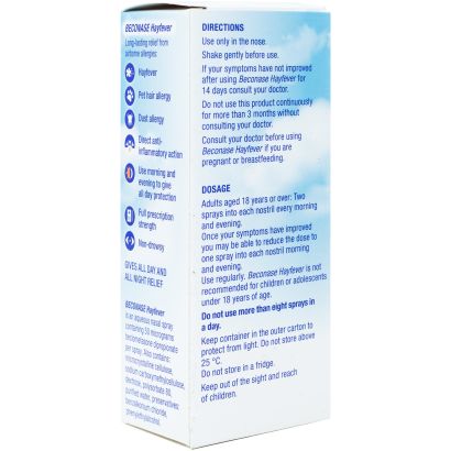 Rear view of Beconase Non Drowsy Hayfever Relief Nasal Spray 180 Doses