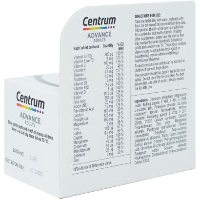 Rear view of Centrum Advance 60 Tablets