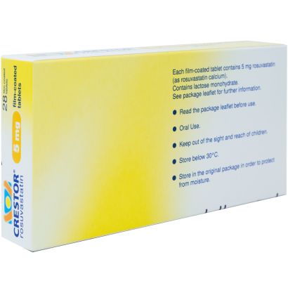 Rear view of Crestor Tablets (5mg, 10mg, 20mg, 40mg)