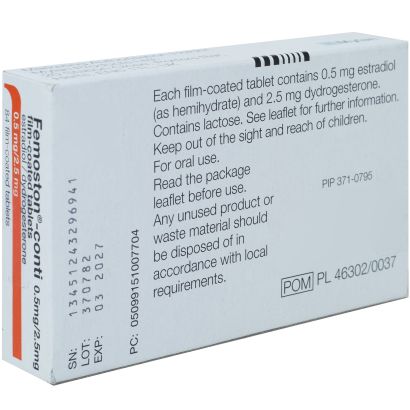 Rear view of Femoston Conti  (Estradiol / Dydrogesterone)