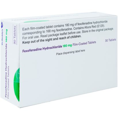 Rear view of Fexofenadine 180mg 30 Tabs Skin Allergies and Eczema