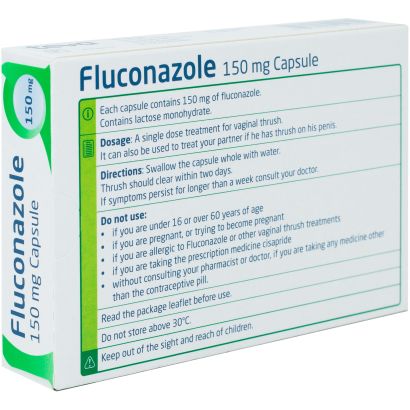 Rear view of Fluconazole 150mg capsules single dose thrush