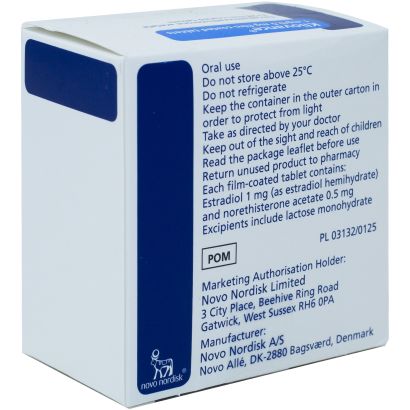 Rear view of Kliovance (Estradiol 1mg / Norethisterone 0.5mg) Tablets