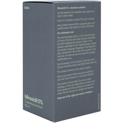 Rear view of Sons Minoxidil 5% Cutaneous Solution for hair loss 60ml