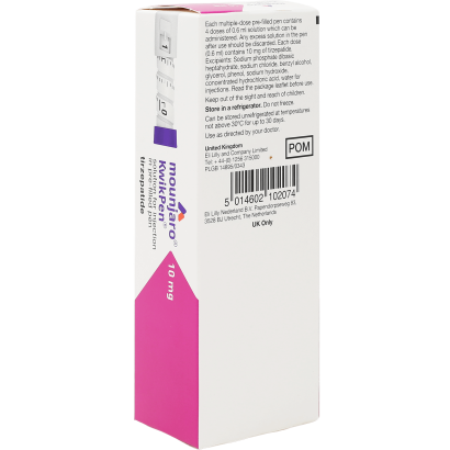 Rear view of Mounjaro (Tirzepatide) 10mg Injection for weight loss