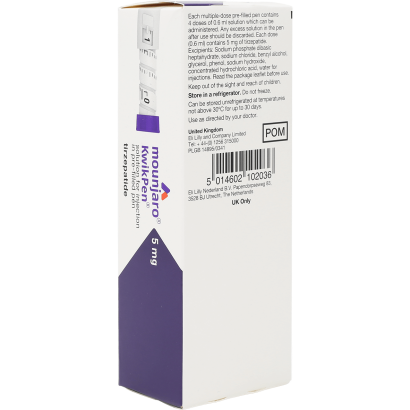 Rear view of Mounjaro (Tirzepatide) 5mg (FIVE) Injection for weight loss