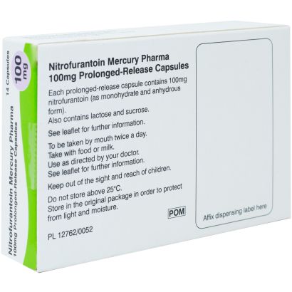 Rear view of Nitrofurantoin 100mg 6 prolonged-release capsules