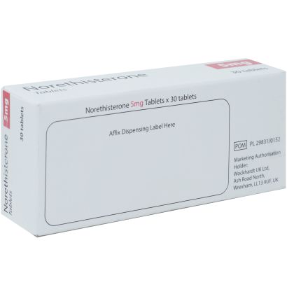 Rear view of Norethisterone 5mg 30 Tablets for period delay