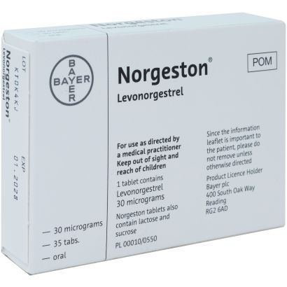 Rear view of Norgeston Pill (30mcg Levonorgestrel)
