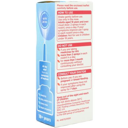 Rear view of Pirinase Hayfever Non Drowsy Nasal Spray 60 Sprays