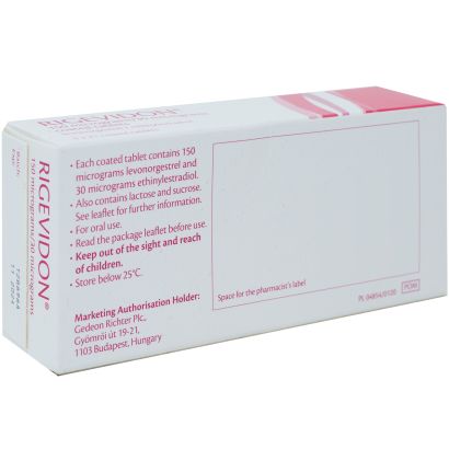 Rear view of Rigevidon Contraceptive Pill 63 tablets