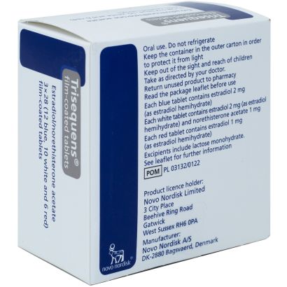Rear view of Trisequens (Estradiol / Norethisterone) Tablets