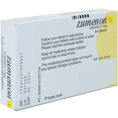 Rear view of Zumenon (Estradiol) 1mg & 2mg Tablets