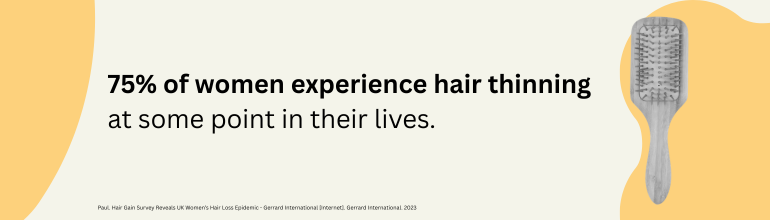 Quote card saying '75% of women experience hair thinning at some point in their lives'