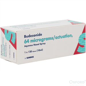 Budesonide 64mcg aqua nasal spray 120 doses (generic Rhinocort)