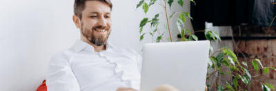 man researching
