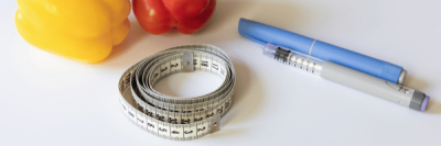 fruit, a tape measure and some weight loss injections