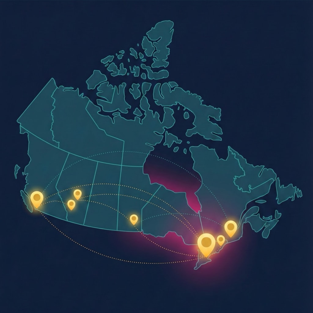 Where was Lotto Max won infographic with stylized Canadian map and golden jackpot pin markers