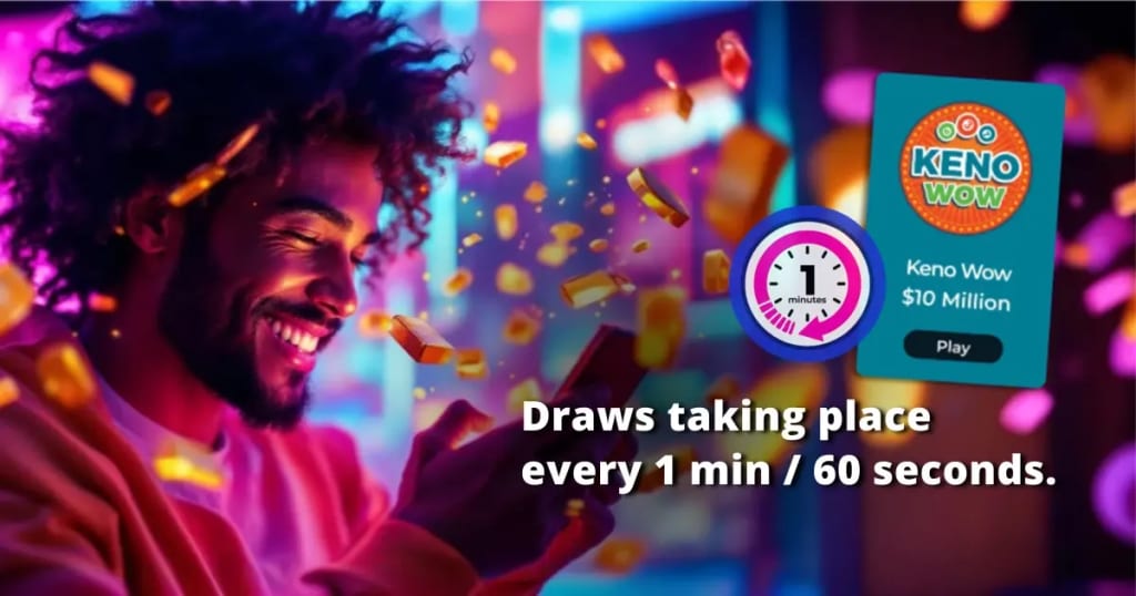 a-man-smiling-playing-keno-wow-on-smartphone-golden-confetti-1-minute-clock-icon-10-million-jackpot