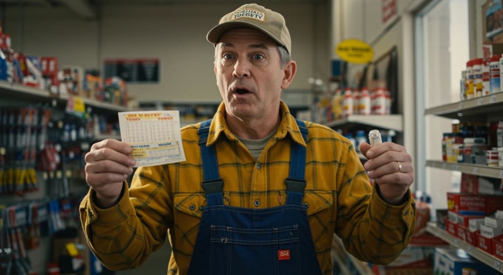 Calgary lottery winner on phone telling boss about jackpot win with confident smile like James Jutzi $66 million