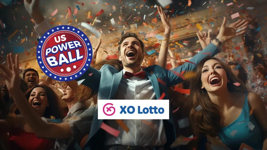 Ecstatic winner holding a giant Powerball check, celebrating their jackpot victory.