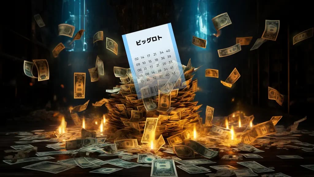 lottery card win with symbols of money around it