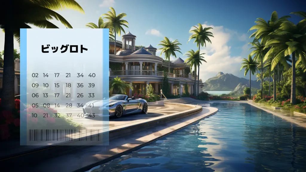 lottery card and symbols of saving, renovation, trip, car, and others