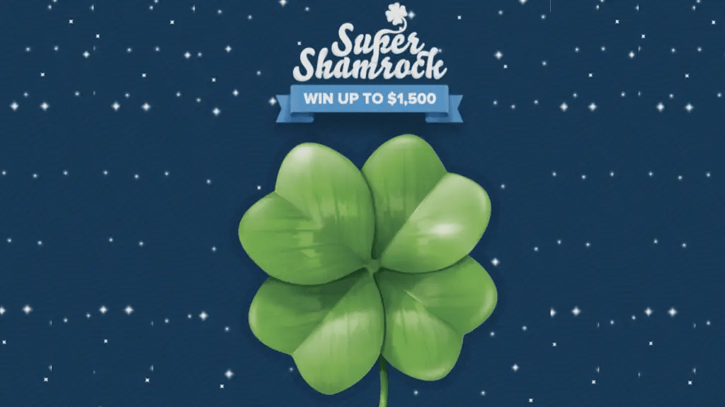 Lucky-themed Super Shamrock scratch card with a $1,500 top prize.