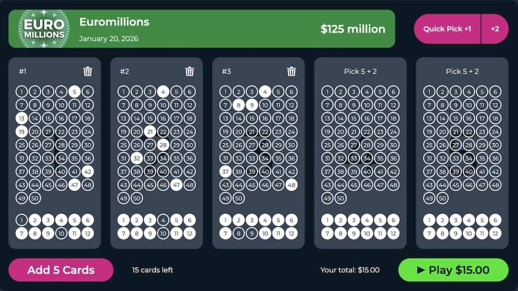 XO Lotto EuroMillions interface on phone and tablet