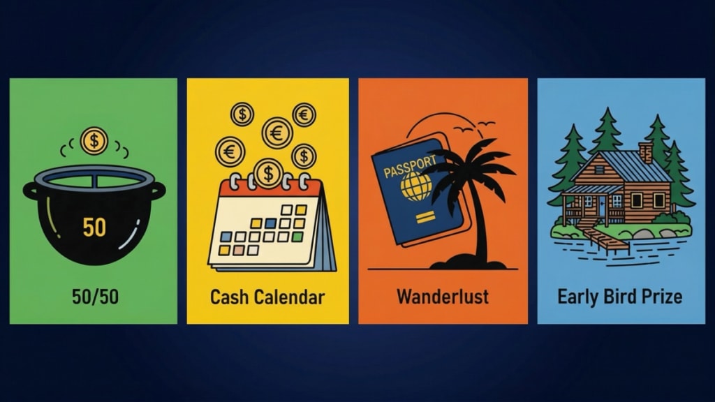 Princess margaret cottage lottery and add-on games including 50/50 cash calendar and wanderlust