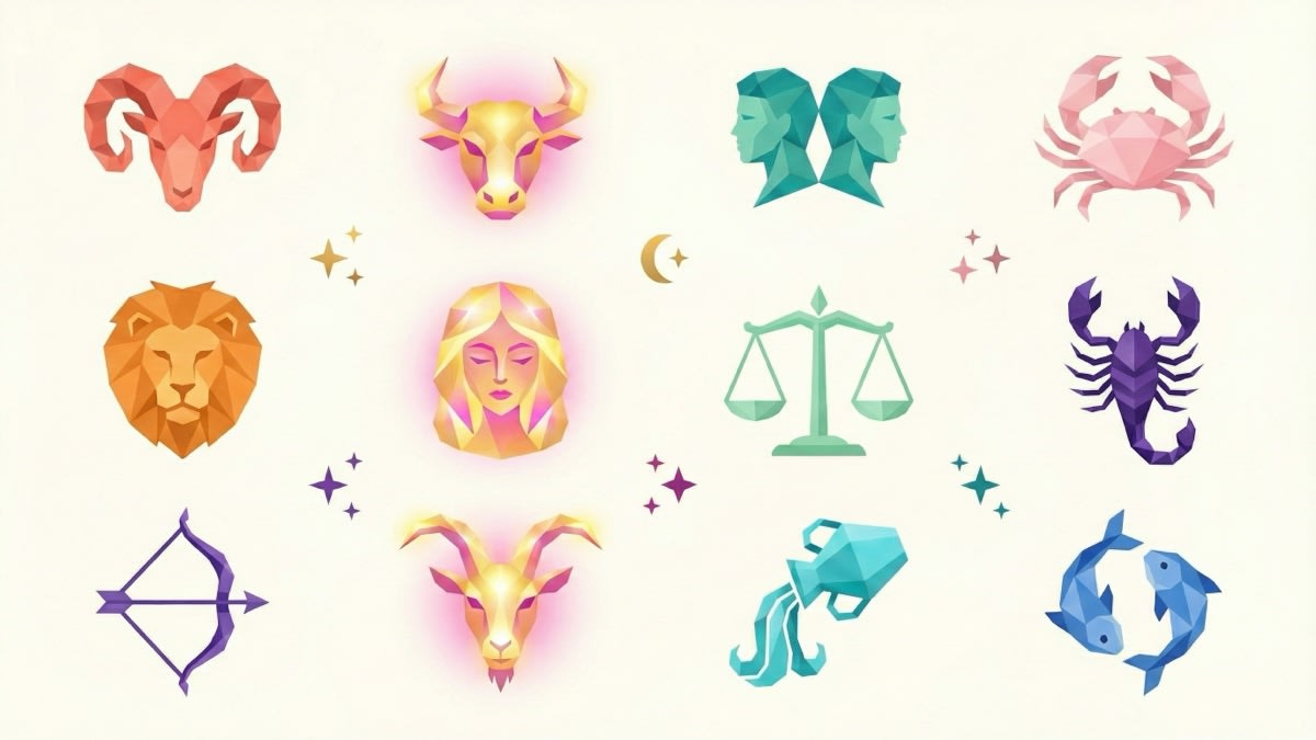 All 12 zodiac signs horoscope symbols from Aries to Pisces
