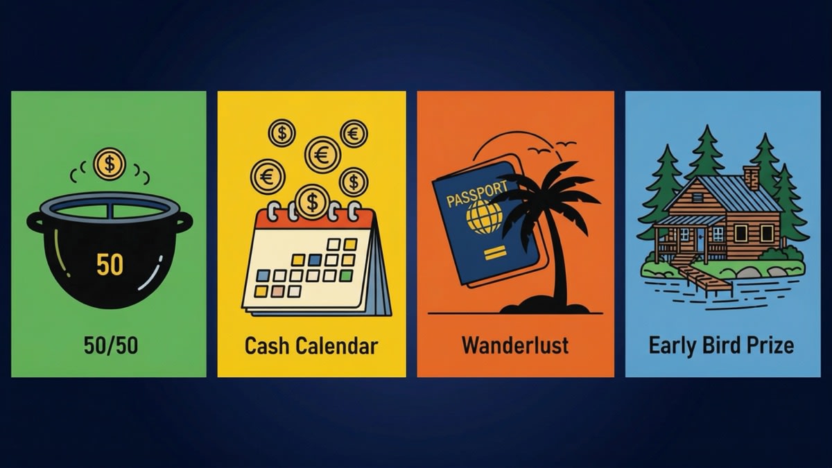 Princess margaret cottage lottery and add-on games including 50/50 cash calendar and wanderlust
