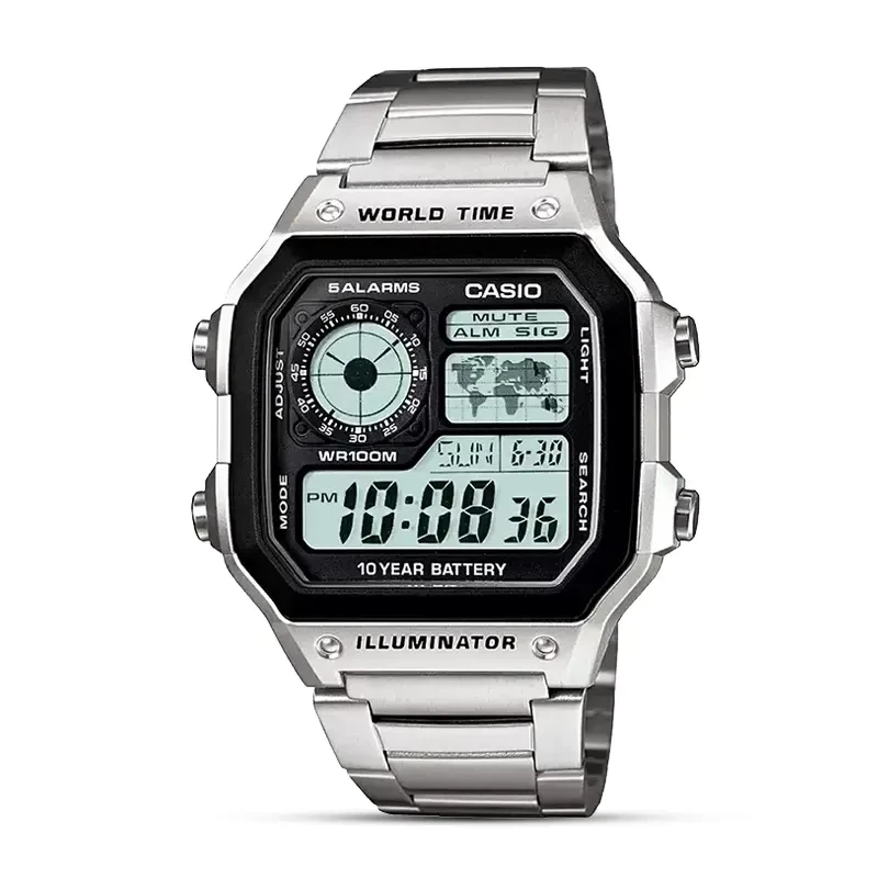 CASIO YOUTH DIGITAL BLACK DIAL WORLD TIME MEN'S WATCH- AE-1200WHD-1AVDF