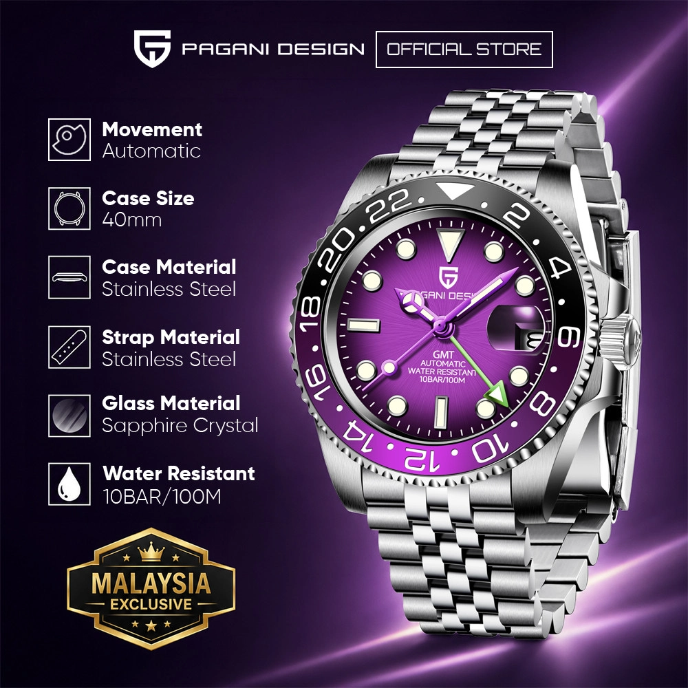 Pagani Design GMT Purple Dial Jubilee Watch- PD-1662 3