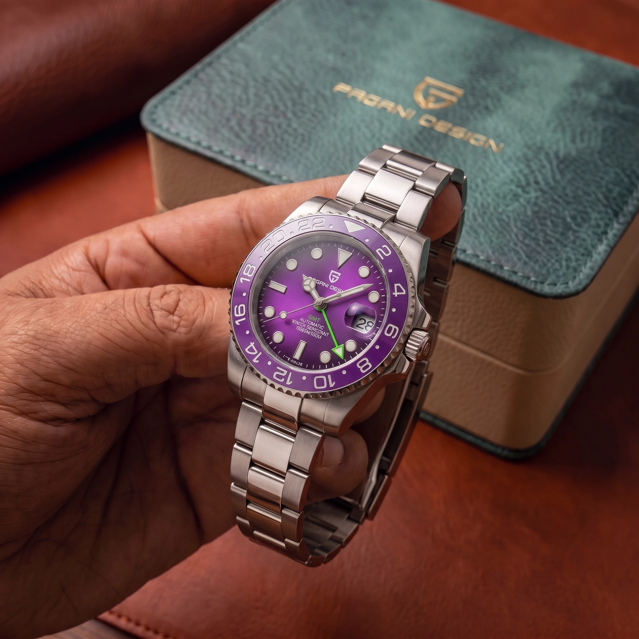 Pagani Design GMT Purple Dial Jubilee Watch- PD-1662 hover