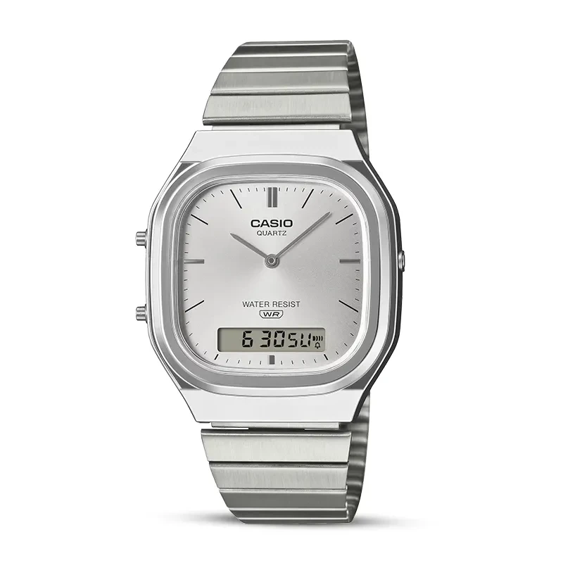Casio Vintage Silver-tone Duel Time Men's Watch- AQ-240E-7A
