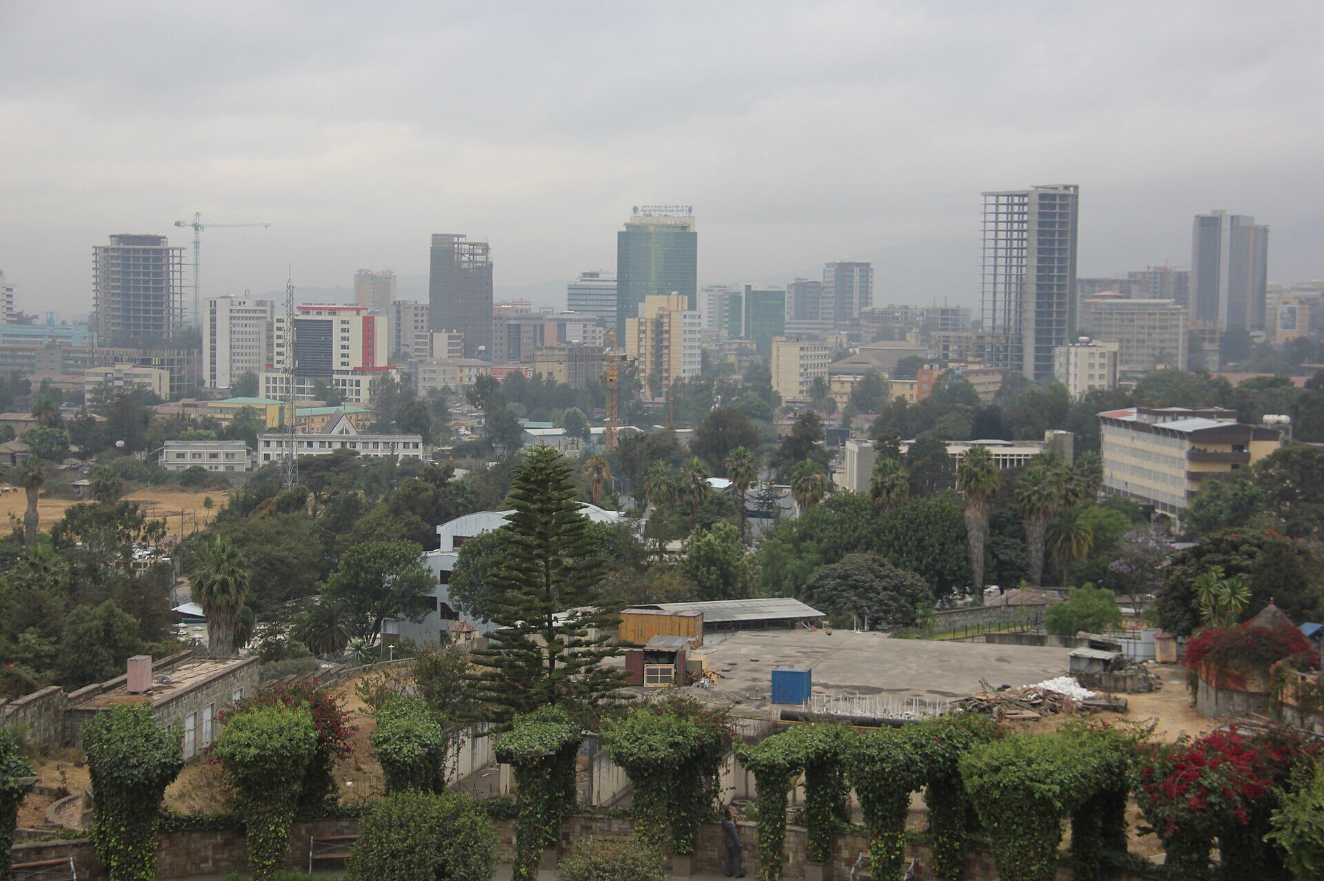The Addis Ababa skyline seen from the green hills of the city