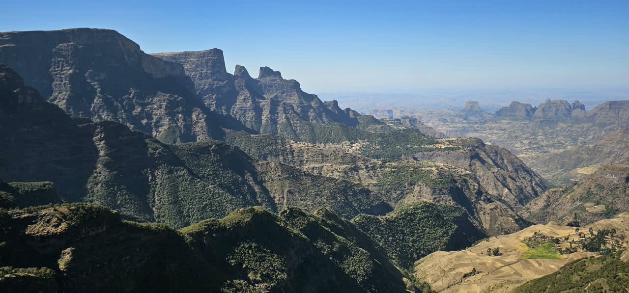 The green peaks and valleys of the Simien Mountains