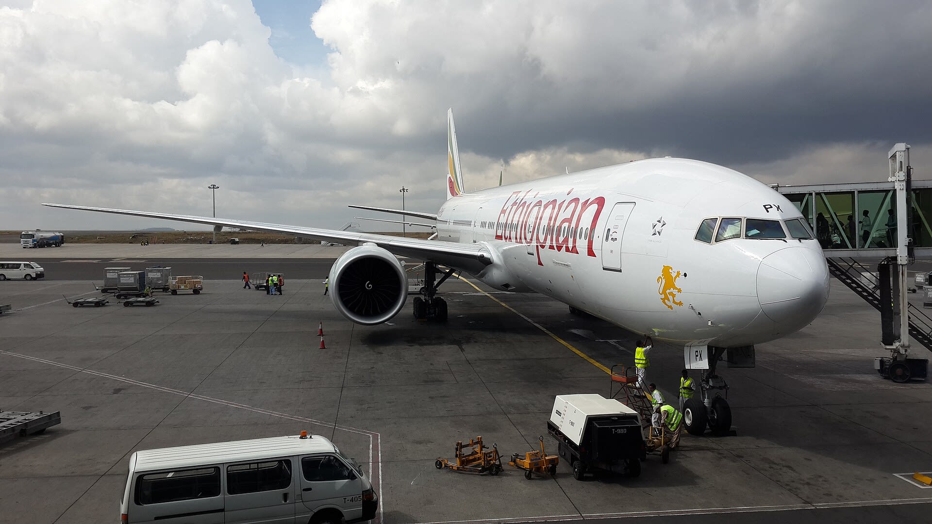 An Ethiopian Airlines plane at Bole International Airport in Addis Ababa