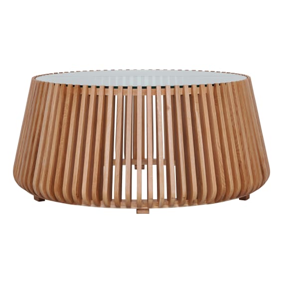 Pila Round Coffee Table 95cm in American Oak / Glass OZ Design Furniture