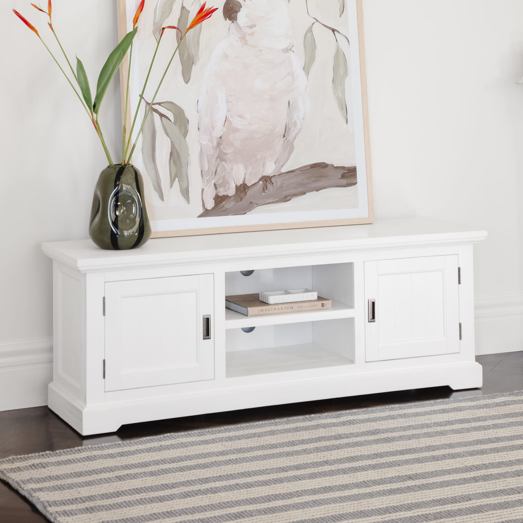 Hamptons white tv hot sale unit