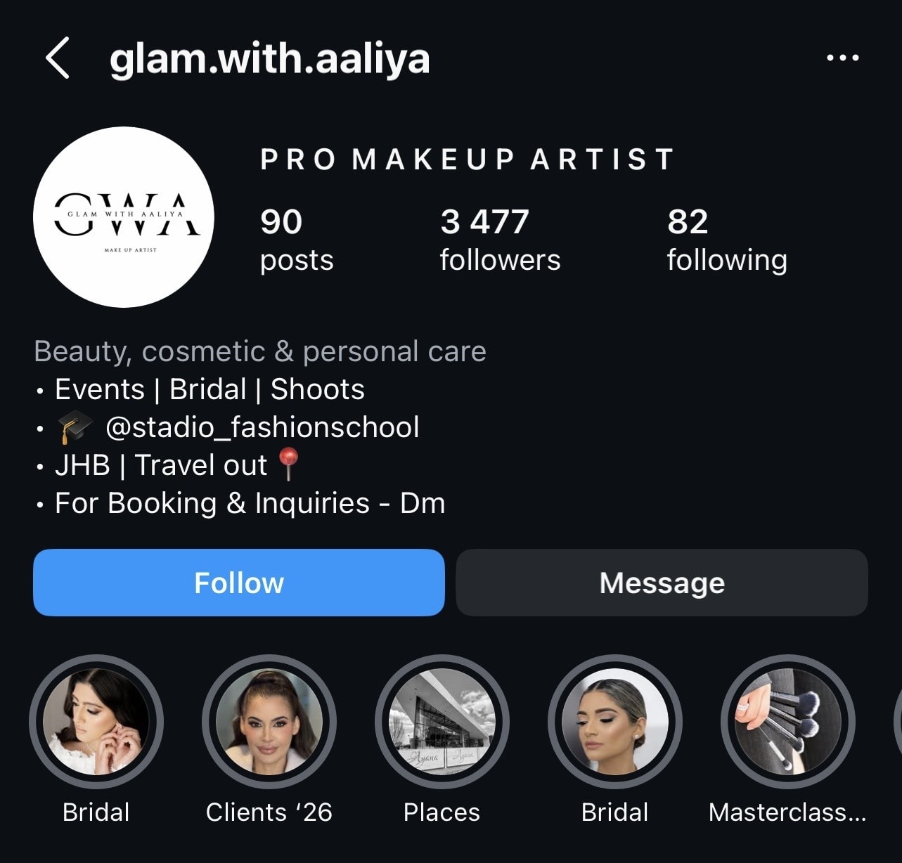 Aaliya's Instagram front page