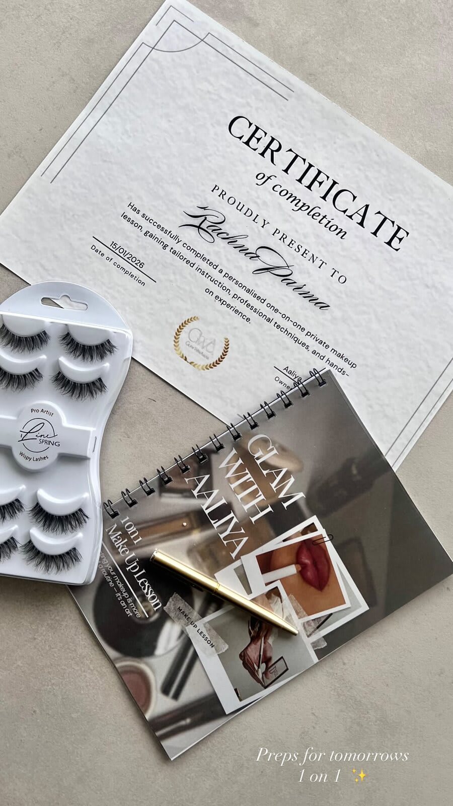 Certificate and lashes