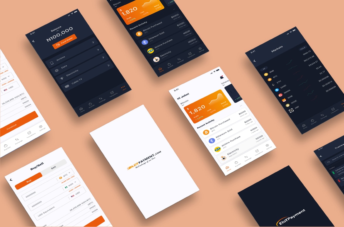 Elotpayment mobile apps - Cryptocurrency exchanger Android & iOS mobile apps project preview