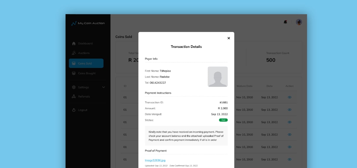 My-Coin Auction - A peer-to-peer coin bid auction project preview