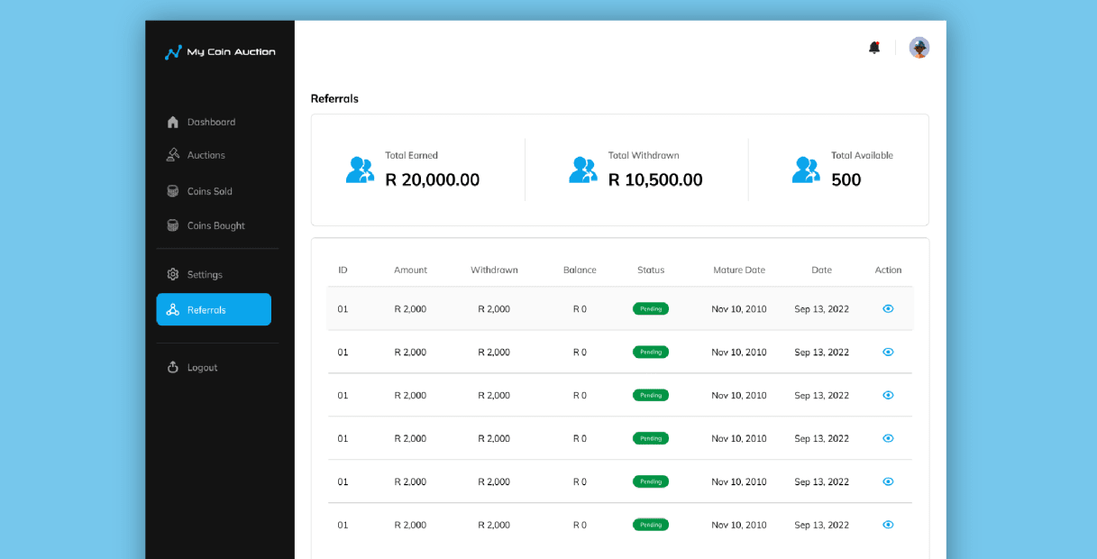My-Coin Auction - A peer-to-peer coin bid auction project preview