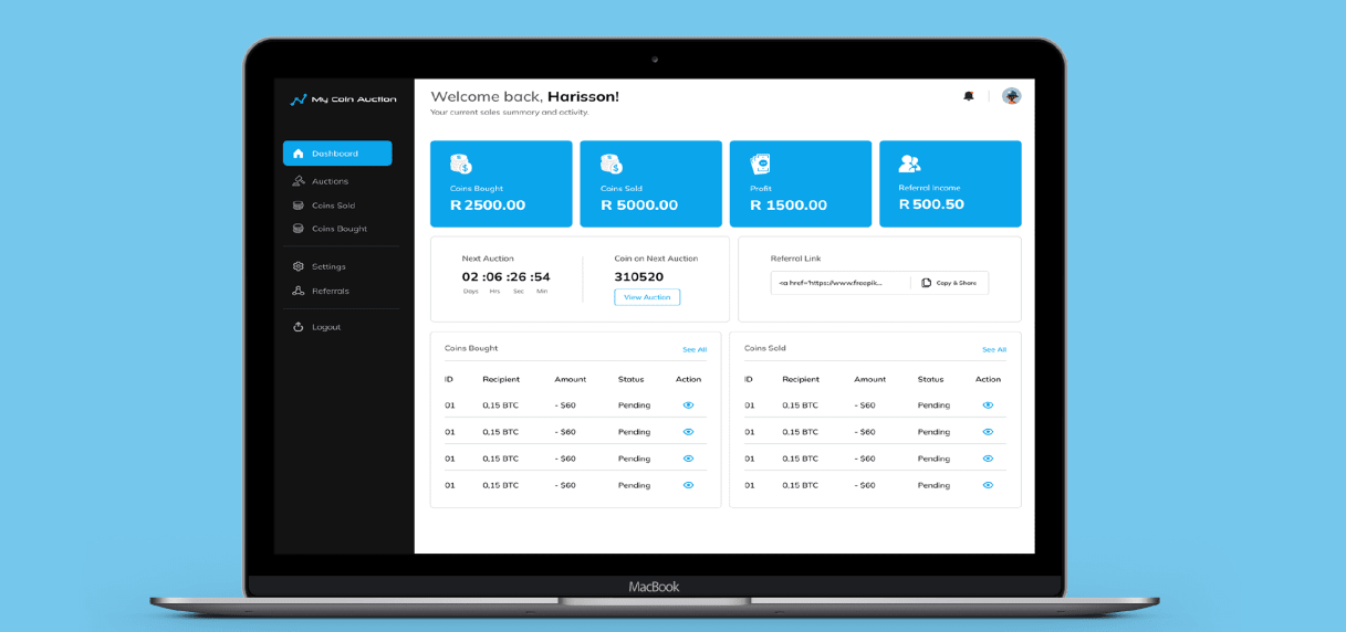 My-Coin Auction - A peer-to-peer coin bid auction project preview